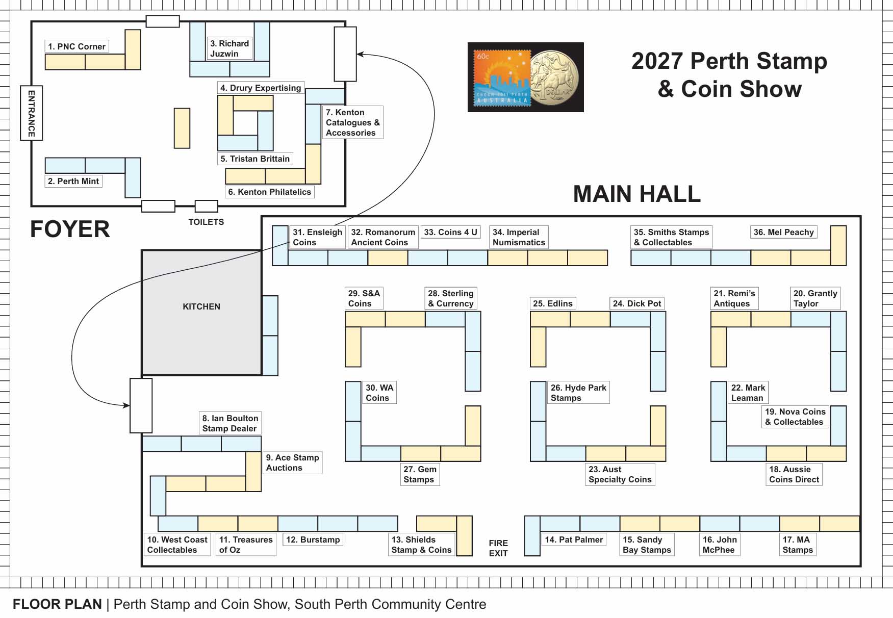 Perth Stamp and Coin Show 2027 Floor Plan Map